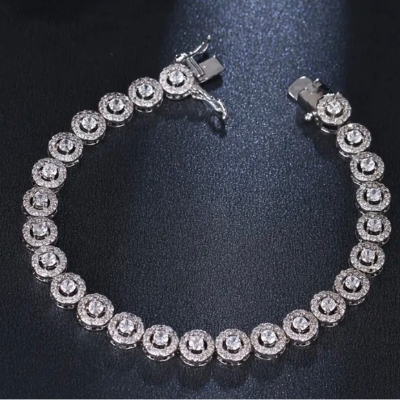Silver Plated Iced Out Shiny Zircon Tennis Bracelet Super Bracelet - Picture 2 of 4